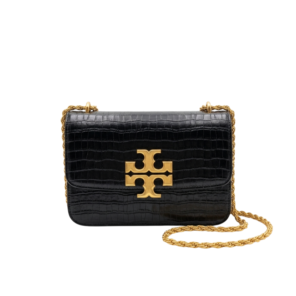 18 Eleano Croc-Embossed Structured Shoulder Bag – Black - Image 1
