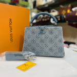Blue Monogram Top Handle Handbag with Detachable Shoulder Strap